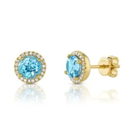 0.14CT DIAMOND & 2.06CT BLUE TOPAZ STUD EARRING