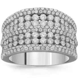 14K Solid White Gold Womens Diamond Cocktail Ring 2.10 Ctw