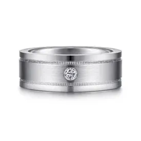 14K White Gold Diamond Mens Wedding Ring in Satin Finish