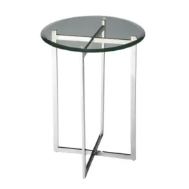 21" Silver Geo Base and Glass Round End Table By Homeroots