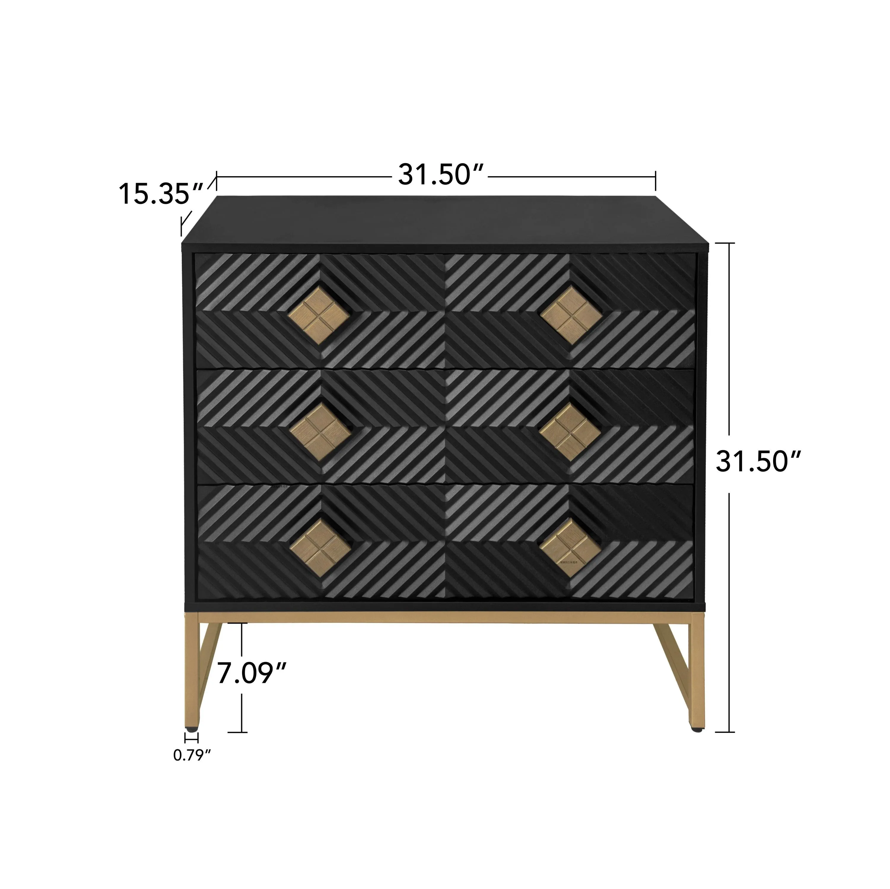 3-Drawer Storage Cabinet, Modern Dresser Chest with Embossed Pattern Doors, for Entryway, Living Room, Bedroom.