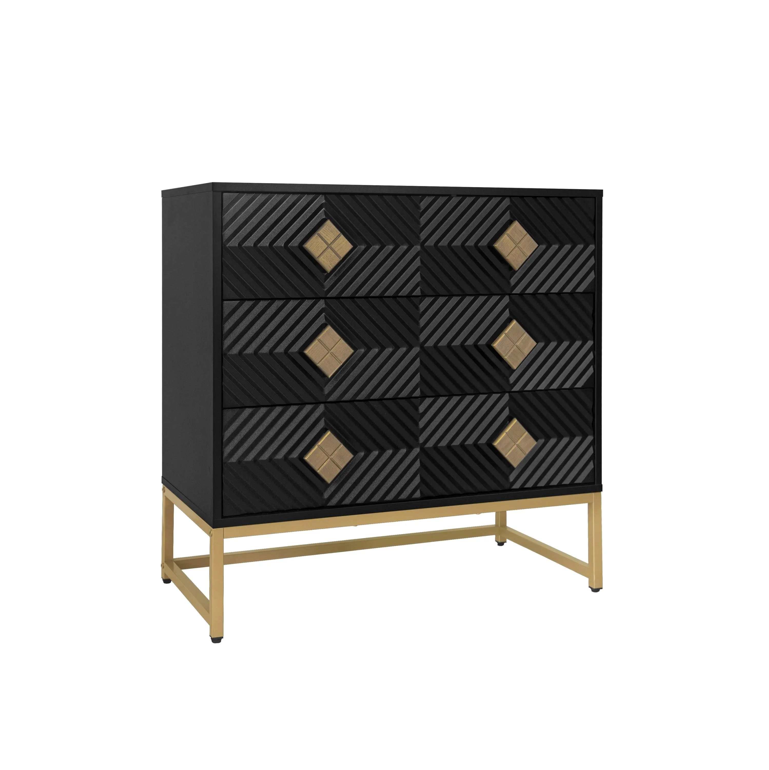 3-Drawer Storage Cabinet, Modern Dresser Chest with Embossed Pattern Doors, for Entryway, Living Room, Bedroom.