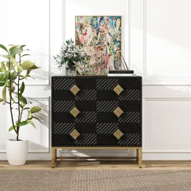 3-Drawer Storage Cabinet, Modern Dresser Chest with Embossed Pattern Doors, for Entryway, Living Room, Bedroom.