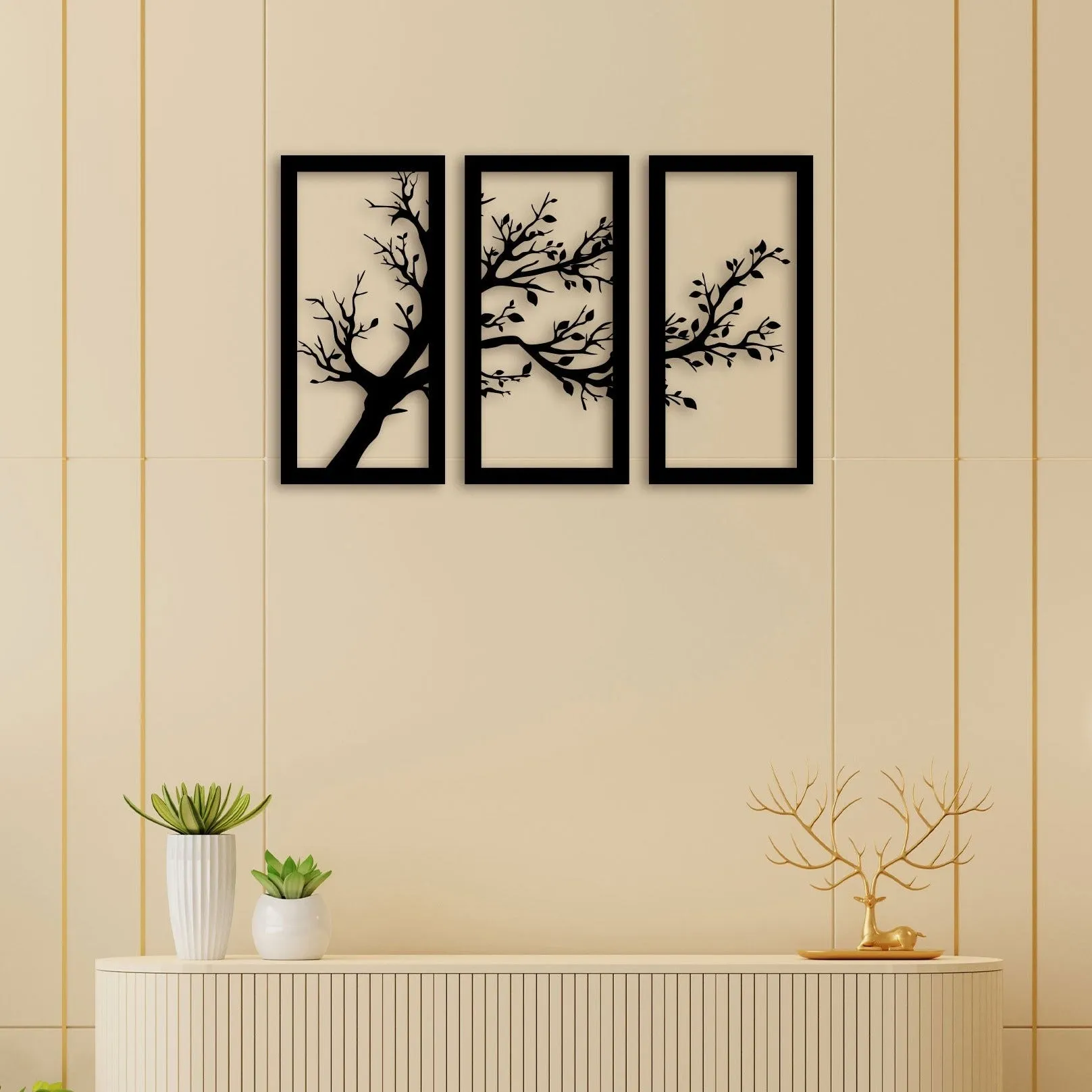 3 Piece Dried Tree Metal Wall Art