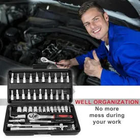 46-in-1 Heavy Duty Chrome Vanadium Socket Wrench Kit (Suitable for All vehicles)