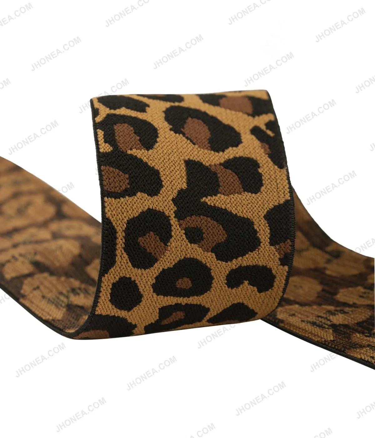 5cm (2inch) Black with Brown Leopard Print Soft Woven Elastic