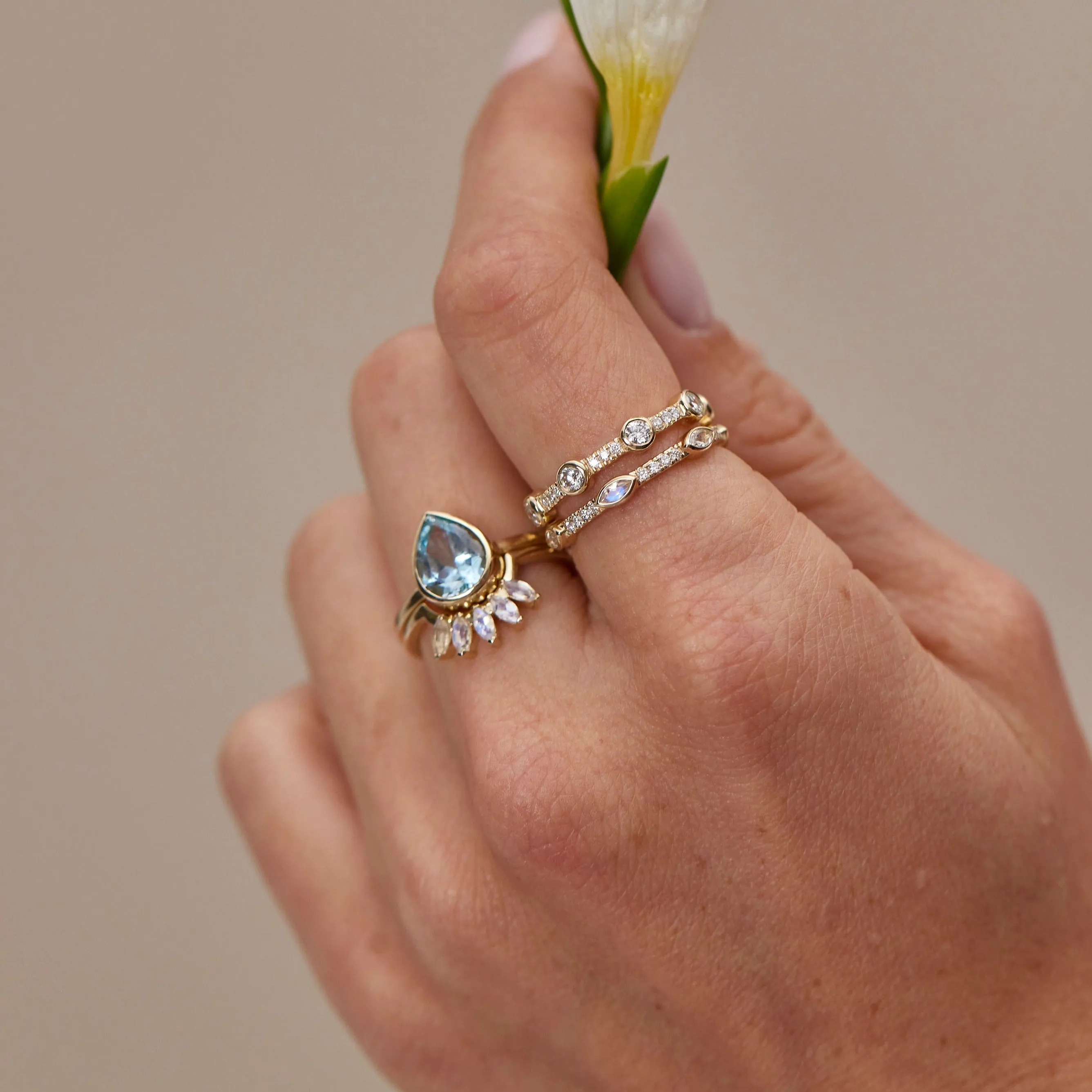 9K Yellow Gold Aquamarine Double Halo Stack