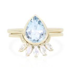 9K Yellow Gold Aquamarine Double Halo Stack