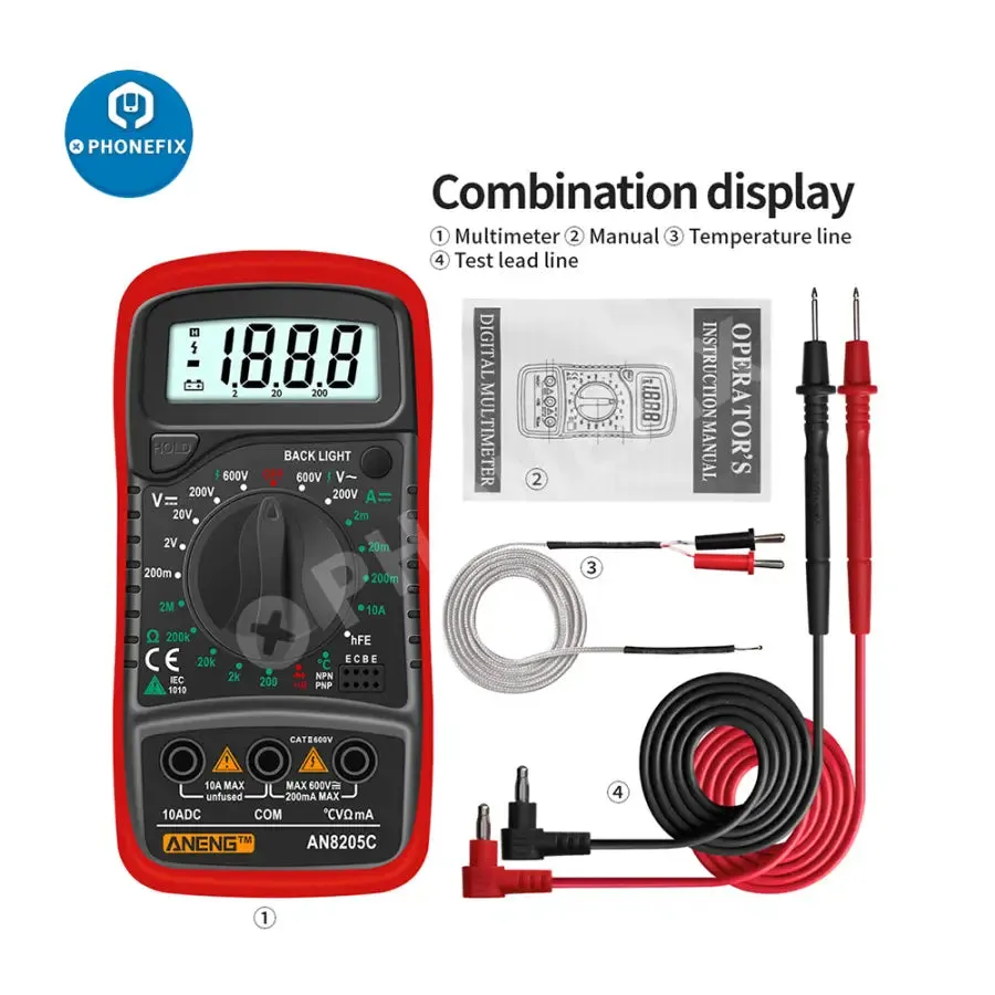 AN8205C Digital Multimeter AC/DC Volt Meter DC Ammeter Tester