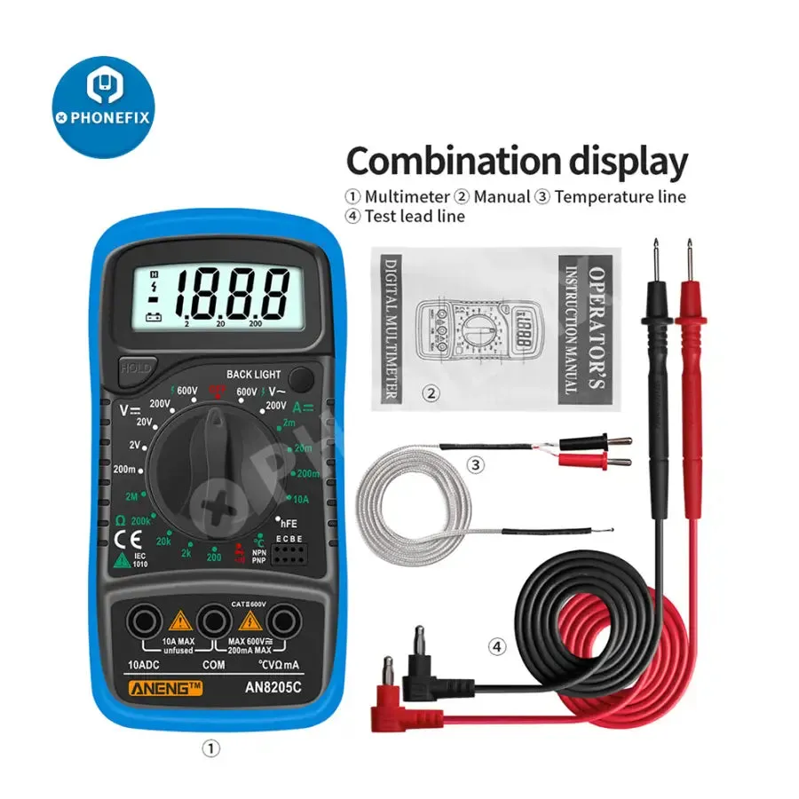 AN8205C Digital Multimeter AC/DC Volt Meter DC Ammeter Tester