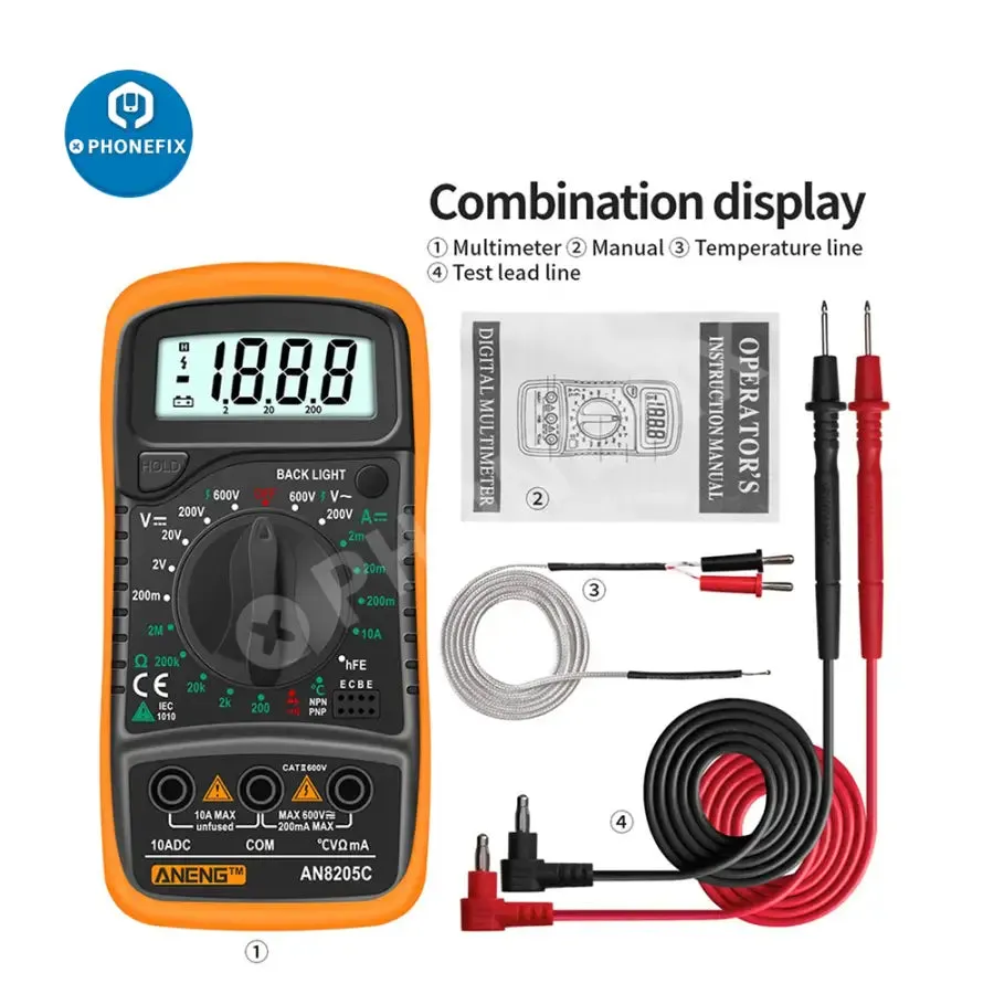 AN8205C Digital Multimeter AC/DC Volt Meter DC Ammeter Tester