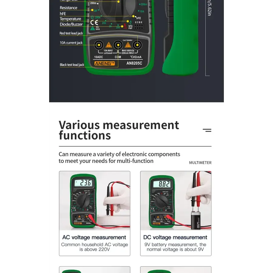 AN8205C Digital Multimeter AC/DC Volt Meter DC Ammeter Tester