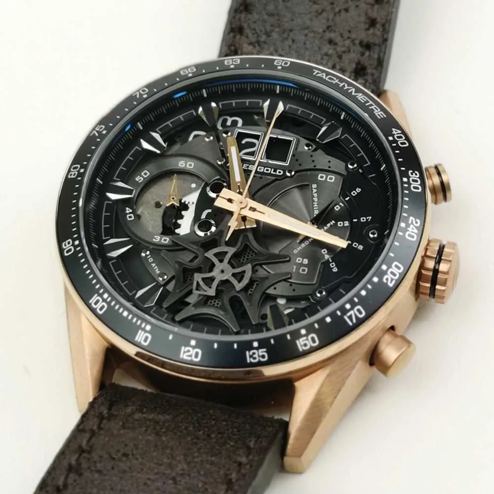 ARIES GOLD CHRONOGRAPH JOLTER ROSE GOLD STAINLESS STEEL G 7008 RG-BK BROWN LEATHER STRAP MEN'S WATCH