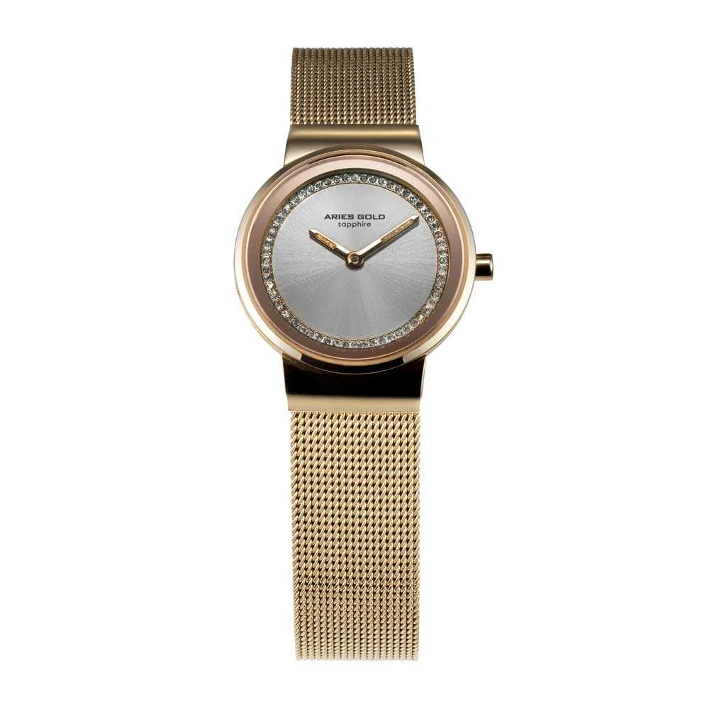 ARIES GOLD ENCHANT SONJA GOLD STAINLESS STEEL L 5003 G-S MESH STRAP WOMEN'S WATCH