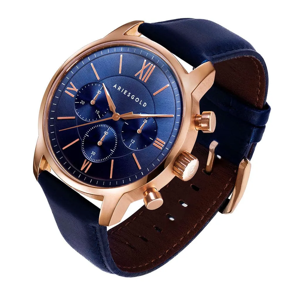 ARIES GOLD URBAN ETERNAL G 1027 RG-BU BLUE LEATHER STRAP MEN'S WATCH