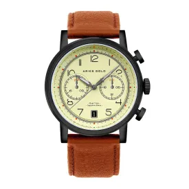 ARIES GOLD URBAN JOURNEY G 1025 BK-BEI BROWN LEATHER STRAP MEN'S WATCH