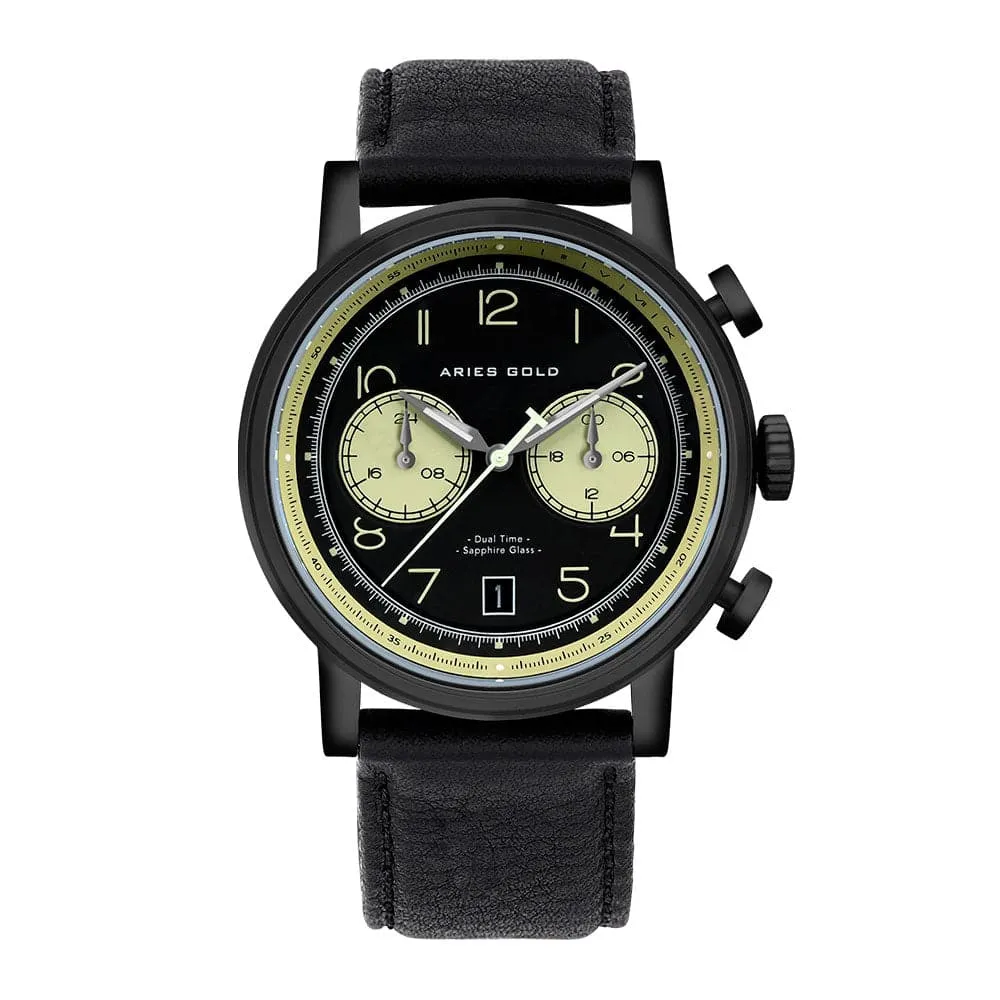 ARIES GOLD URBAN JOURNEY G 1025 BK-BKBEI BLACK LEATHER STRAP MEN'S WATCH