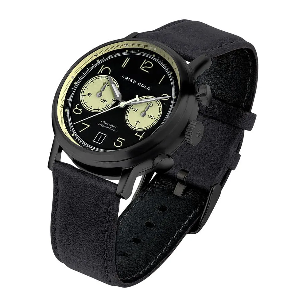 ARIES GOLD URBAN JOURNEY G 1025 BK-BKBEI BLACK LEATHER STRAP MEN'S WATCH