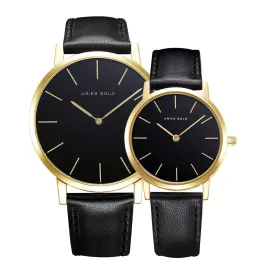 ARIES GOLD URBAN SANTOS G 1022 & L 1023 G-BK COUPLE'S WATCHES