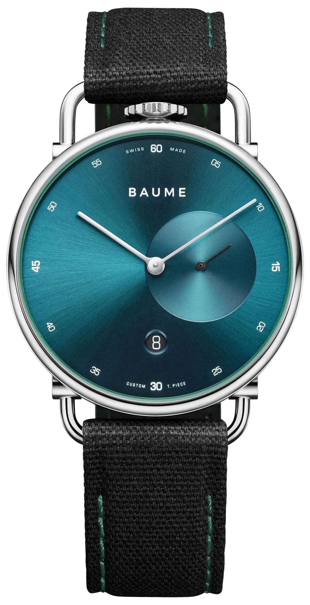 Baume & Mercier Baume Stainless Steel Green Dial Black Cotton Strap Date Quartz Mens Watch M0A10684