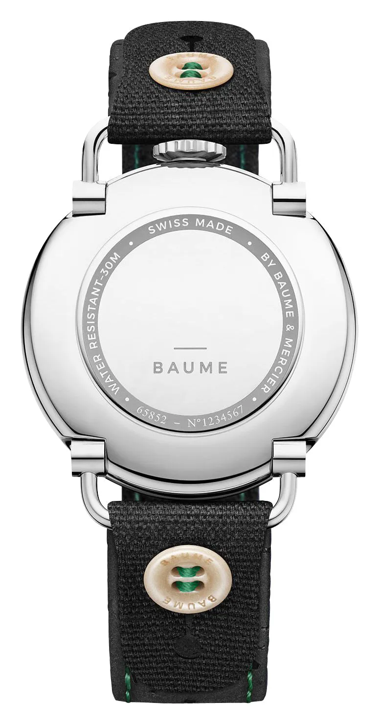 Baume & Mercier Baume Stainless Steel Green Dial Black Cotton Strap Date Quartz Mens Watch M0A10684