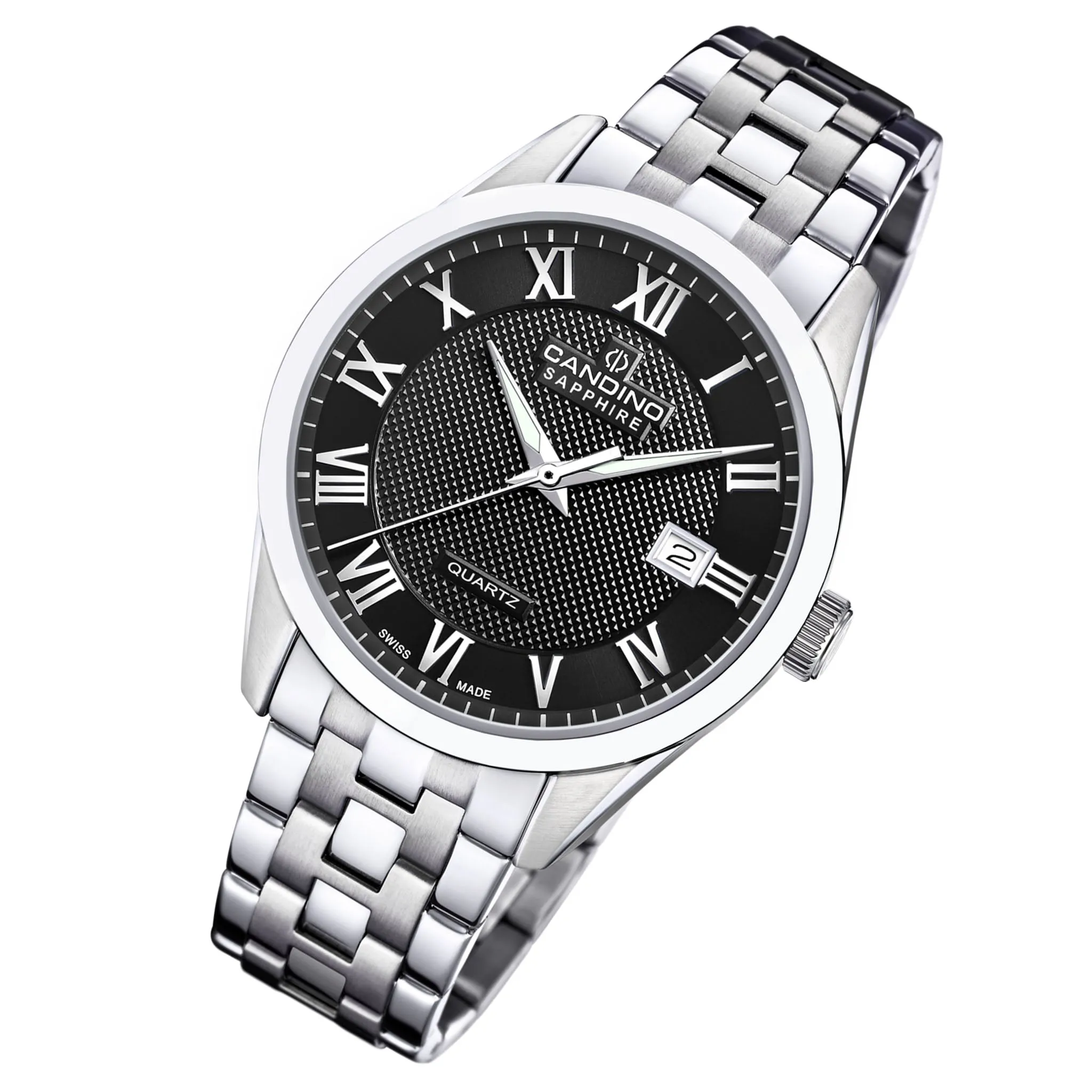 Candino Silver Steel Black Dial Men's Swiss Made Watch - C4709/D