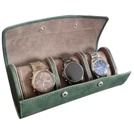 Classic Leather Travel Watch Case - 3 Slots (Green)