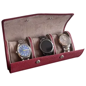 Classic Leather Travel Watch Case - 3 Slots (Red)