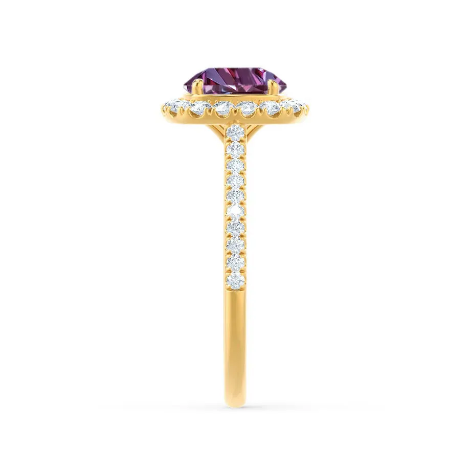 DARLEY - Chatham® Alexandrite Elongated Cushion Micro Pavé 18k Yellow Gold Halo