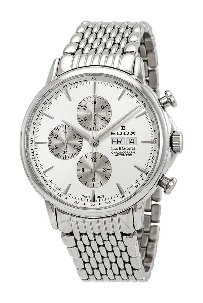 Edox Les Bemonts Swiss Automatic Chronograph Date Silver Dial Stainless Steel Men's Watch 01120-3M-AIN