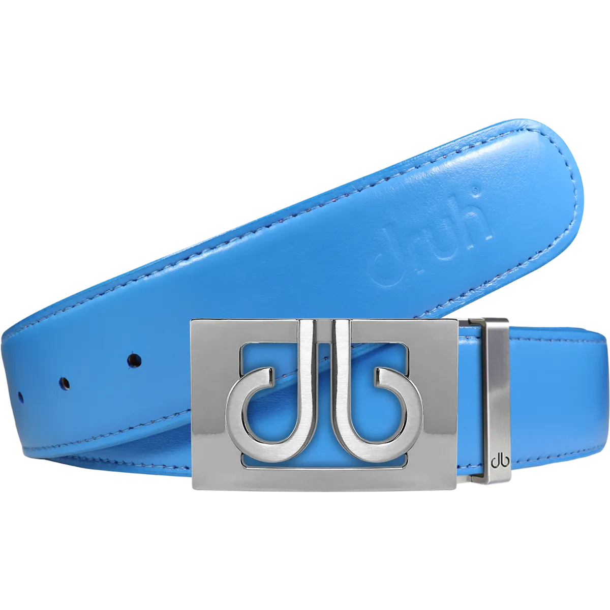 Full Grain Leather Belt in Sky Blue with Silver ‘db’ Thru Buckle