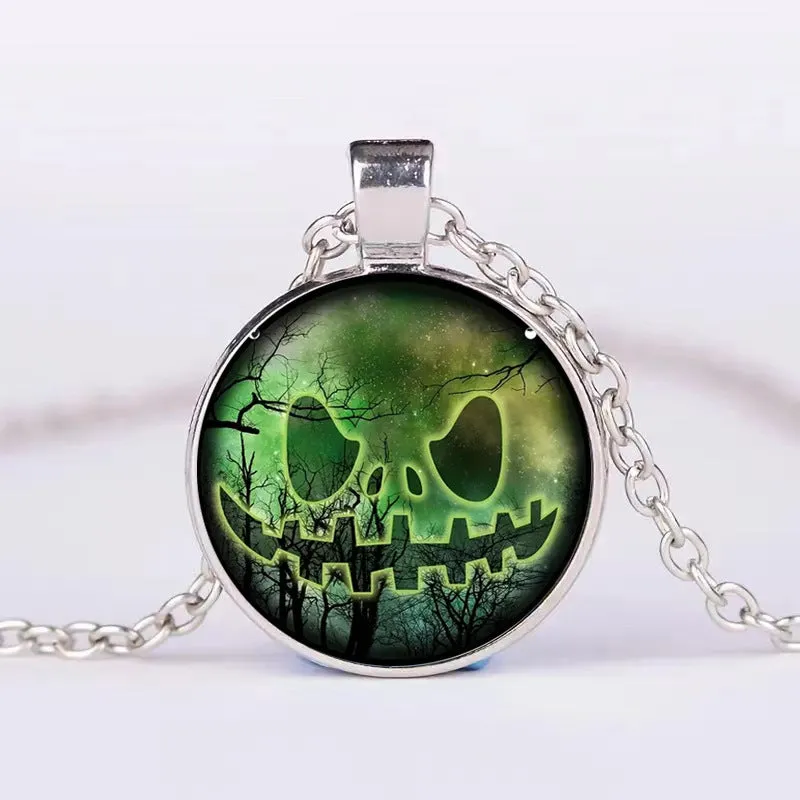 Halloween Round Pumpkin Ghost Bat Necklace Men And Women Personality Clavicle Necklace Fashion Jewelry Accessories