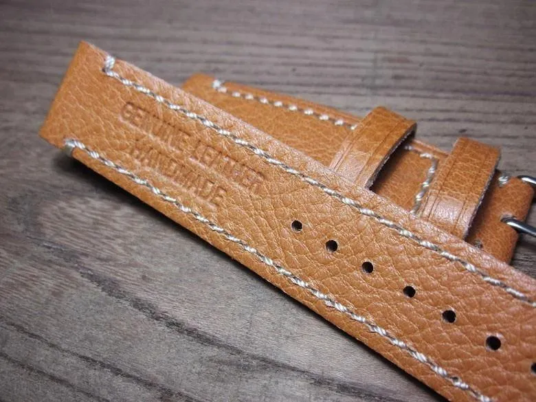 Handmade Brown Italian Calfskin Watch Strap and White Stitches 20mm Diving Watch Mountaineering Watch