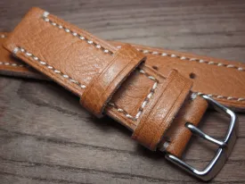 Handmade Brown Italian Calfskin Watch Strap and White Stitches 20mm Diving Watch Mountaineering Watch