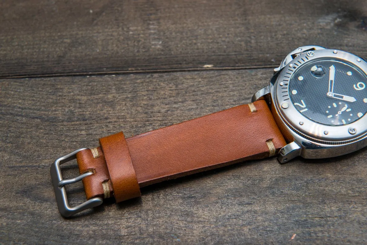 Italian bull tapered leather watch strap 4 mm thick, Cognac Oily, handmade in Finland -  16mm, 17 mm, 18mm, 19 mm, 20mm, 21mm, 22mm, 23 mm, 24mm, 25 mm, 26 mm.