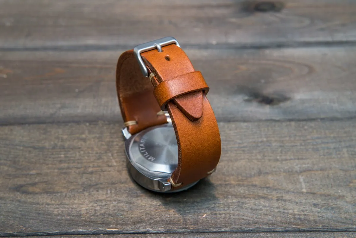 Italian bull tapered leather watch strap 4 mm thick, Cognac Oily, handmade in Finland -  16mm, 17 mm, 18mm, 19 mm, 20mm, 21mm, 22mm, 23 mm, 24mm, 25 mm, 26 mm.