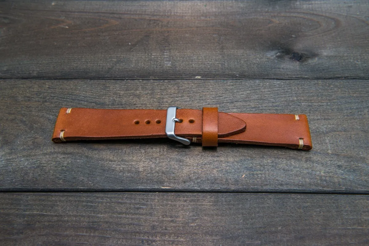 Italian bull tapered leather watch strap 4 mm thick, Cognac Oily, handmade in Finland -  16mm, 17 mm, 18mm, 19 mm, 20mm, 21mm, 22mm, 23 mm, 24mm, 25 mm, 26 mm.