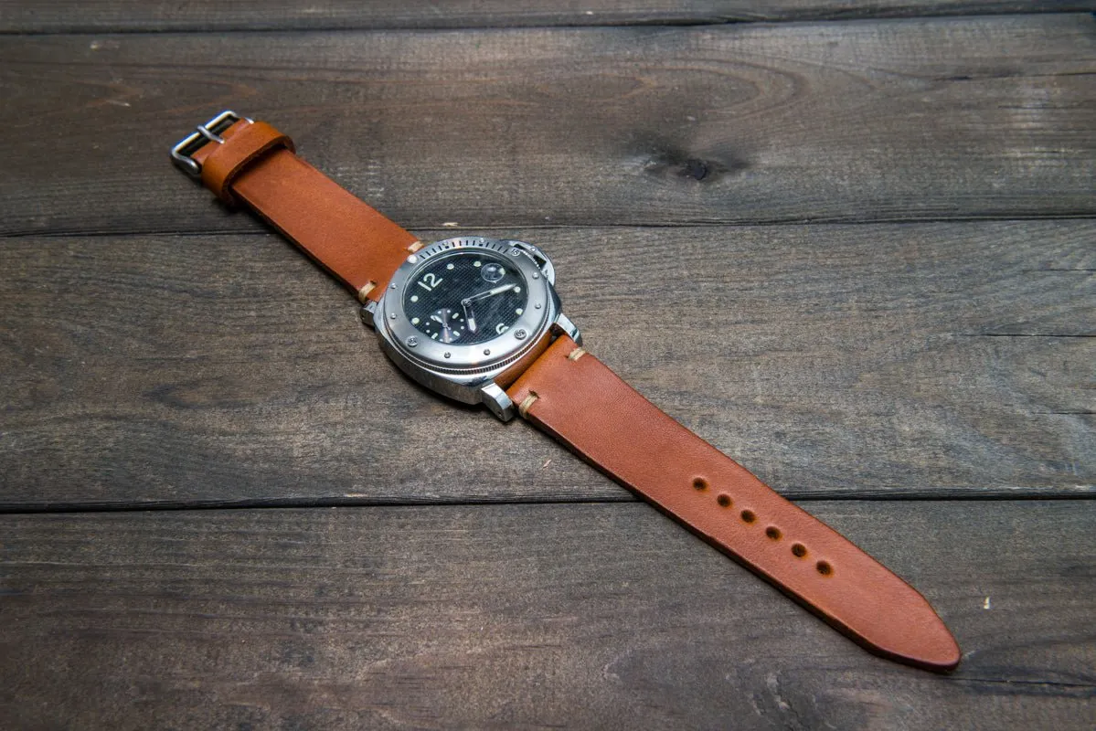 Italian bull tapered leather watch strap 4 mm thick, Cognac Oily, handmade in Finland -  16mm, 17 mm, 18mm, 19 mm, 20mm, 21mm, 22mm, 23 mm, 24mm, 25 mm, 26 mm.