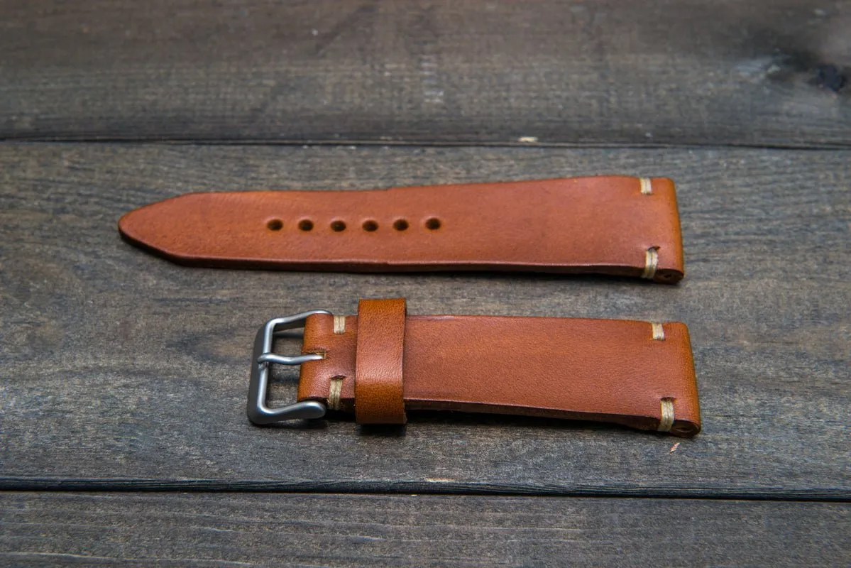 Italian bull tapered leather watch strap 4 mm thick, Cognac Oily, handmade in Finland -  16mm, 17 mm, 18mm, 19 mm, 20mm, 21mm, 22mm, 23 mm, 24mm, 25 mm, 26 mm.