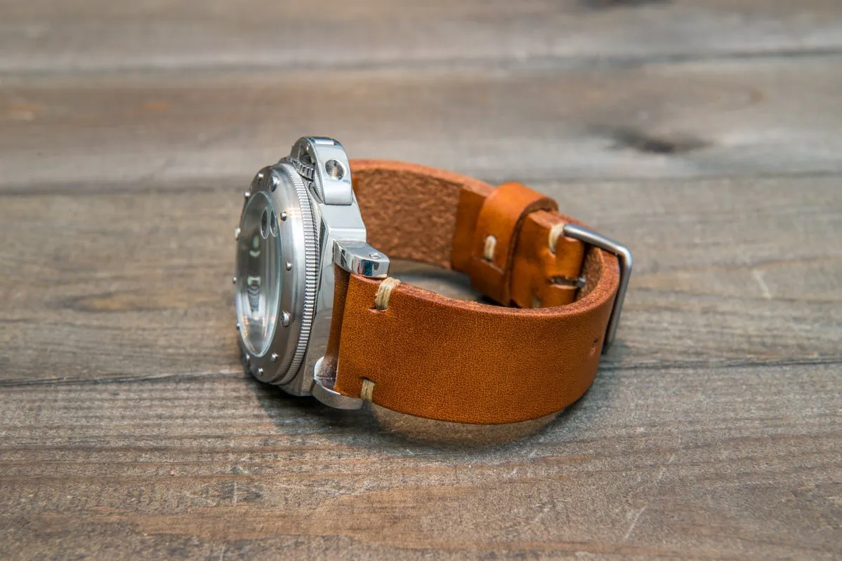 Italian bull tapered leather watch strap 4 mm thick, Cognac Oily, handmade in Finland -  16mm, 17 mm, 18mm, 19 mm, 20mm, 21mm, 22mm, 23 mm, 24mm, 25 mm, 26 mm.