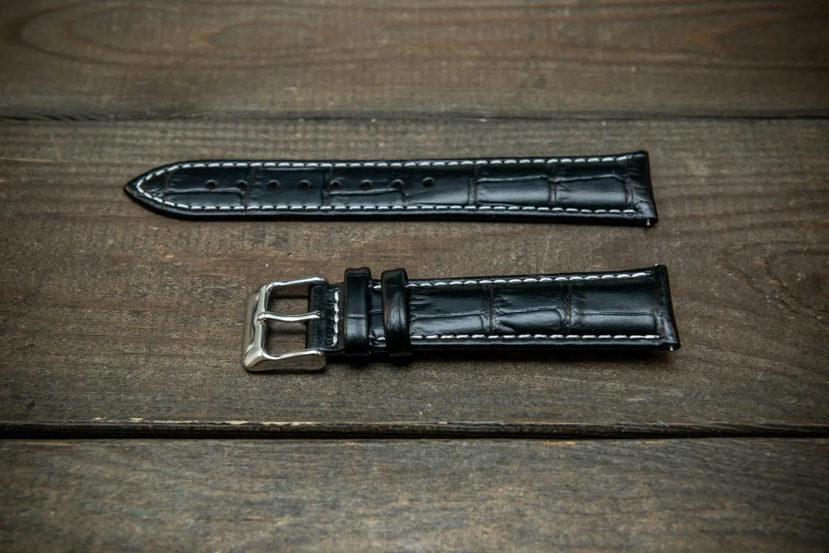 Leather watch strap, band made of calf leather with croc grain pattern 18, 19, 20, 21, 22 mm, Quick Release.