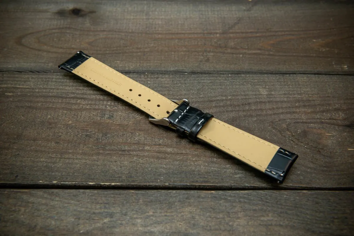 Leather watch strap, band made of calf leather with croc grain pattern 18, 19, 20, 21, 22 mm, Quick Release.