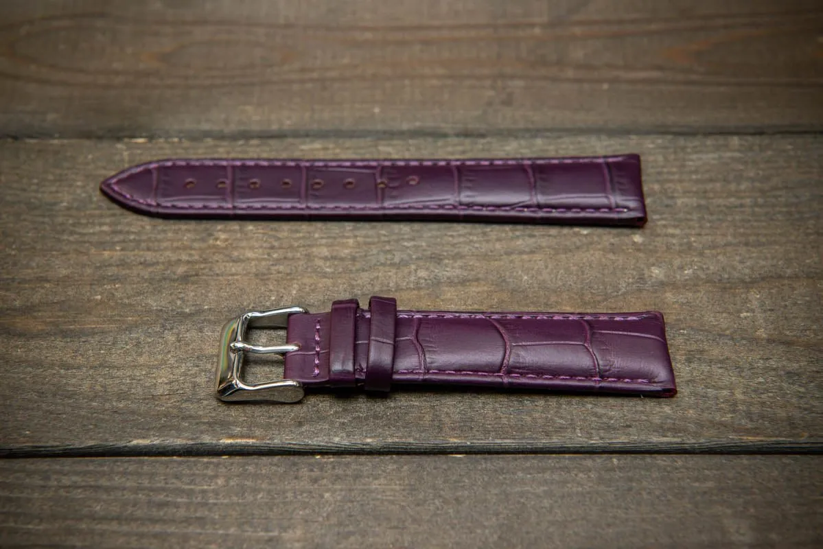 Leather watch strap, band made of calf leather with croc grain pattern 18-24 mm