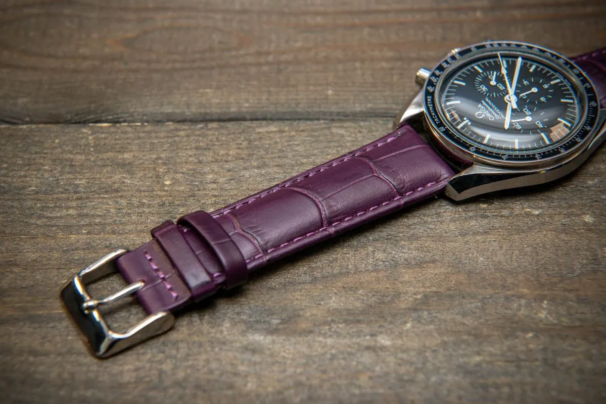 Leather watch strap, band made of calf leather with croc grain pattern 18-24 mm