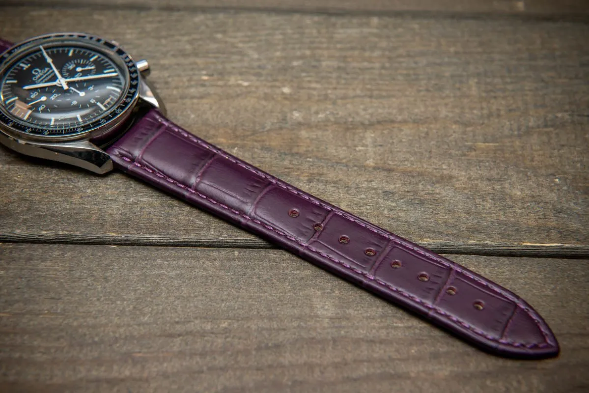 Leather watch strap, band made of calf leather with croc grain pattern 18-24 mm