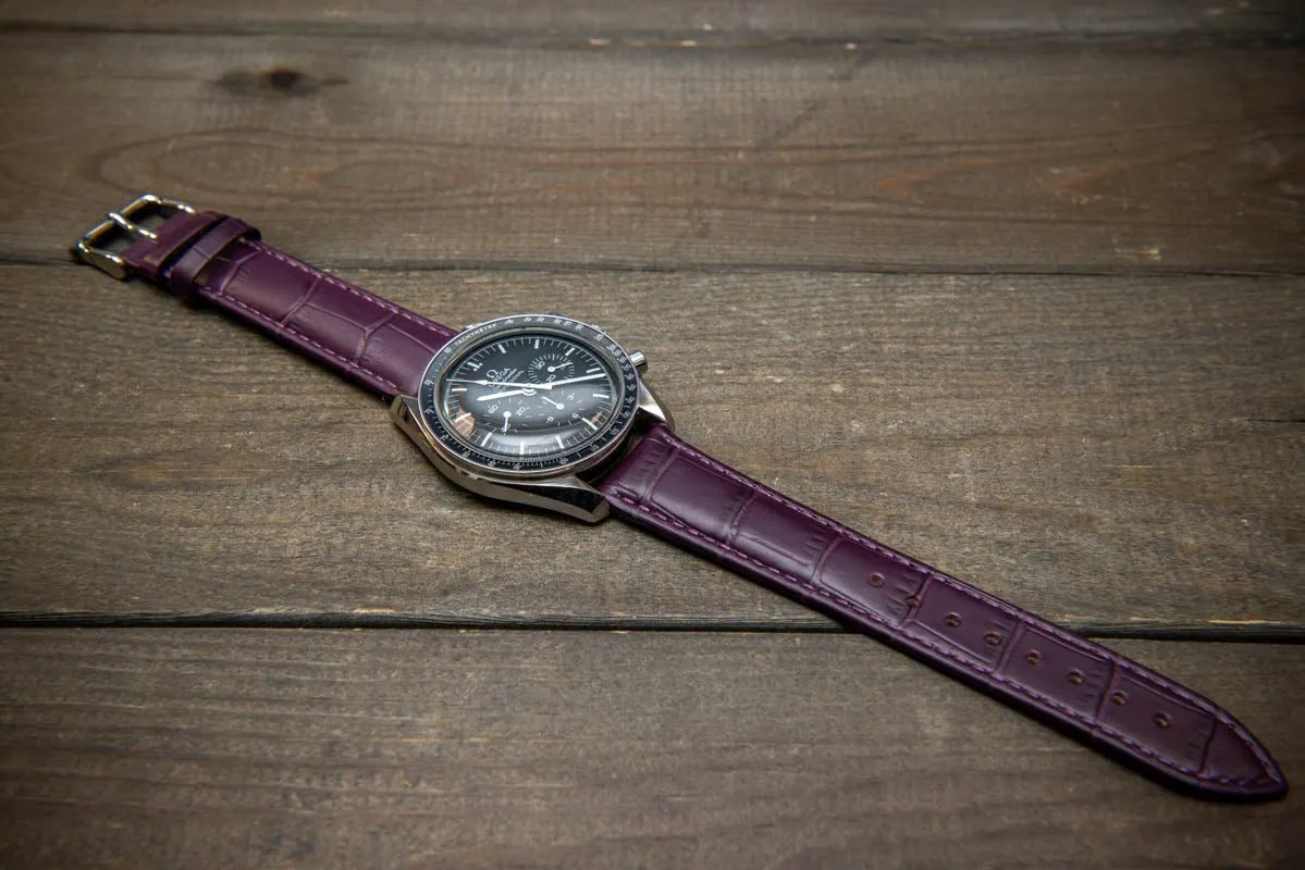 Leather watch strap, band made of calf leather with croc grain pattern 18-24 mm