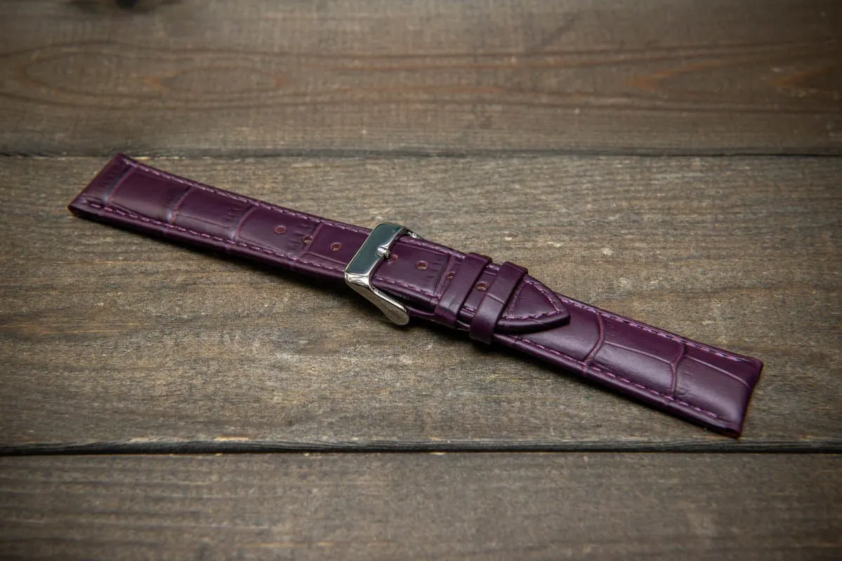 Leather watch strap, band made of calf leather with croc grain pattern 18-24 mm