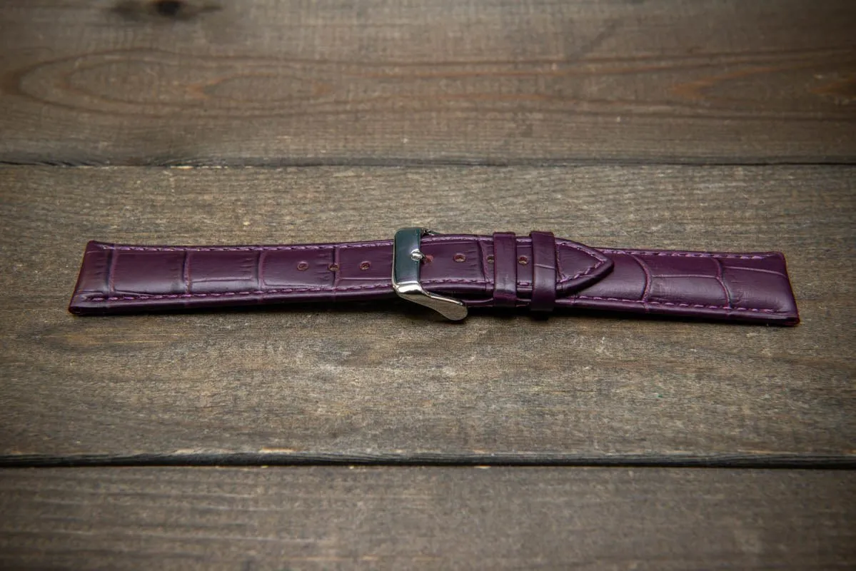 Leather watch strap, band made of calf leather with croc grain pattern 18-24 mm