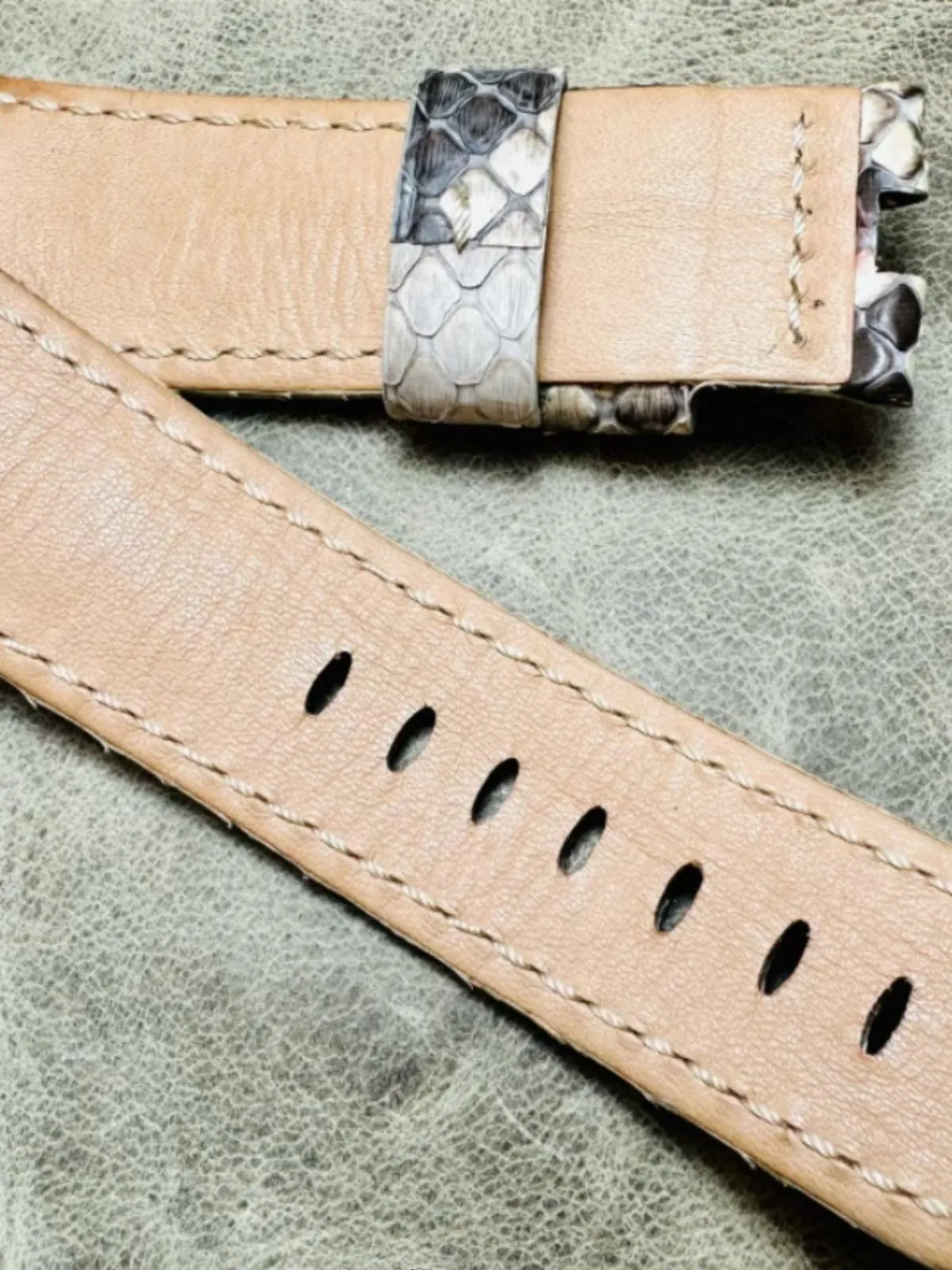 Light Grey 24mm Snake Leather Strap for P111 Panerai with Butterfly Buckle