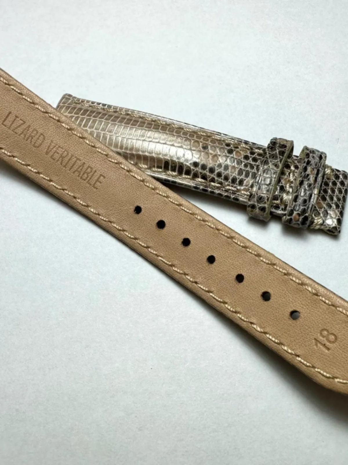 Lizard Leather Strap Calfskin Underside Light Gold Gradient Pattern High Quality 18mm